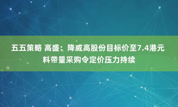 五五策略 高盛：降威高股份目标价至7.4港元 料带量采购令定价压力持续